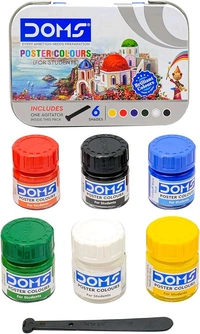 Doms 6 Shades Poster Colours | Rich & Vibrant Colors | Free Agigator Inside For Uniform Mixing | Non-Toxic & Safe For Childrens | Pack of 1