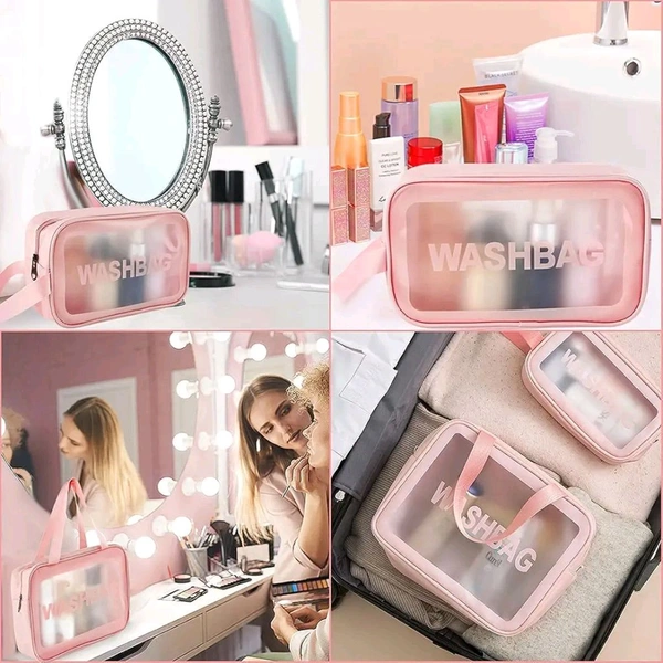 3 PCS WASH Bag 3 PIS WASH Bag Cosmetic Wash Bag Makeup Pouch Bag Travel Transparent Toiletry Waterproof Zipper Wash Bag Household Grooming Kit Portable Organizer Case Carry Pouch (Multi)