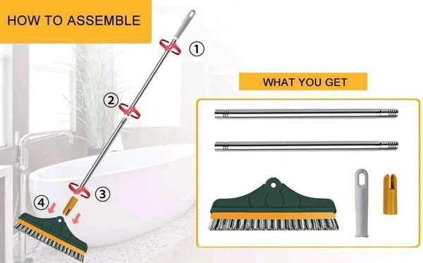 3 In 1 Bathroom Cleaning Brush With Wiper , Floor Brush Mop, Tile Cleaner Brush 