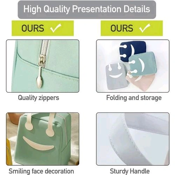 Smiley Lunch Bags for School Office Travel Tiffin Thermal Food Cooler Bags Picnic for Kids Men Women | Leakproof Hot/Cold( BIG )