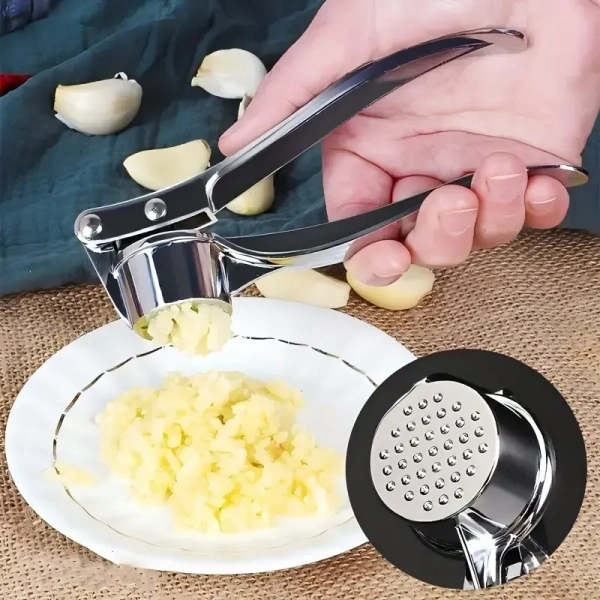 Garlic Press Mincer | Stainless Steel Garlic Crusher & Chopper | 3-in-1 Multifunctional Kitchen Gadget | Garlic Grater, Nut Cracker & Bottle Opener