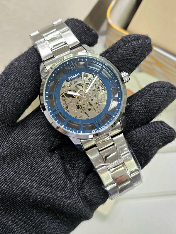 Fossil Townsman Skeleton Fully Automatic Luxury Watch 💙🤍 - Adjustable, Royal Blue