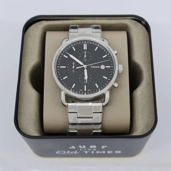 Fossil Commuter Metal Men's  Chronograph Watch 🖤 - Adjustable, Satin Black