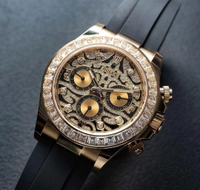 Rolex The Rolex Cosmograph Daytona Men's White Gold With Dimond Bezel Dial Original Stainless Steel Watch ✨ - Adjustable, Black