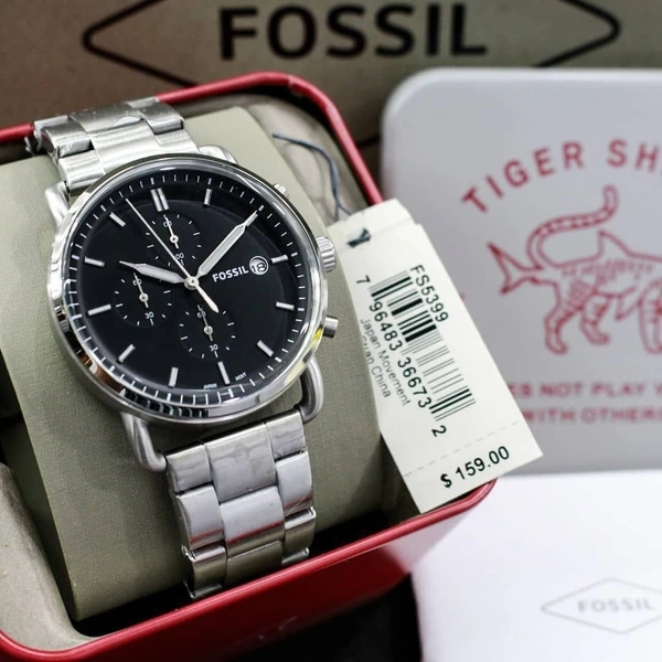 Fossil Commuter Metal Men's  Chronograph Watch 🖤 - Adjustable, Satin Black