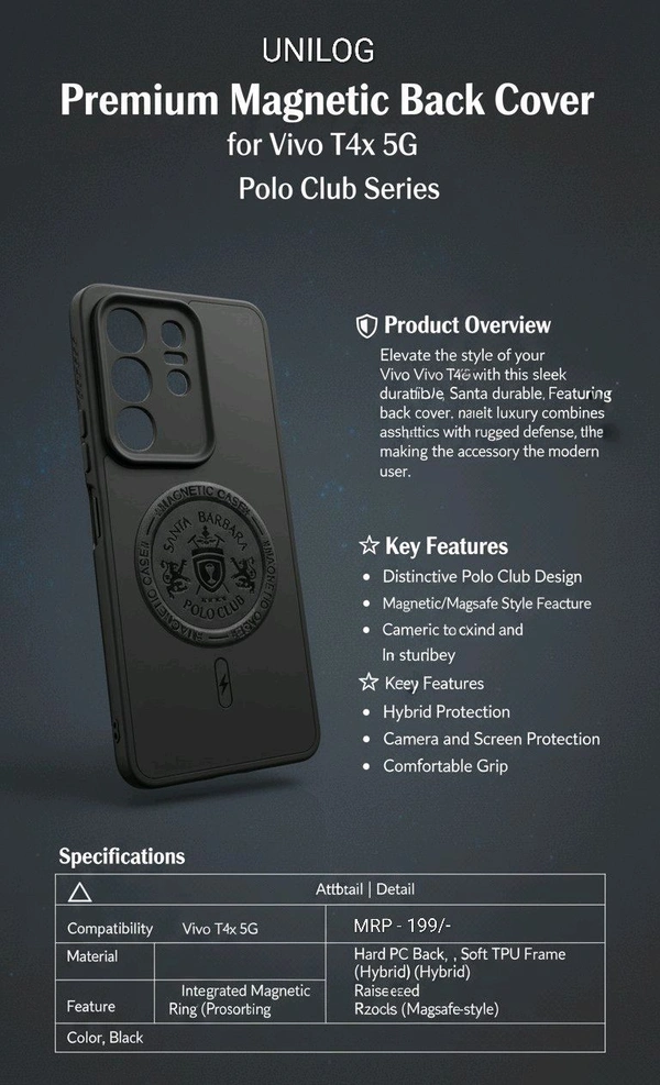 Polo Series Back Cover For Vivo T4 X - Black