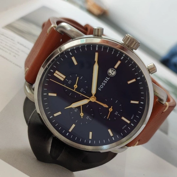 Fossil Commuter Brown with Blue Dial - Most Demanding  💙🤎 - Adjustable, Royal Blue