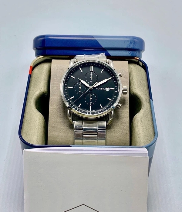 Fossil Commuter Metal Men's  Chronograph Watch 🖤 - Adjustable, Satin Black