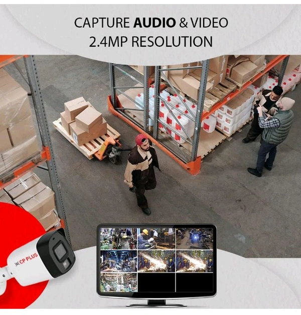CP CP PLUS 4 channel DVR with 2MP OUTDOOR, Built-in Audio Mic, Dual Light Color Night Vision wired CCTV Cameras, Motion Detection, 4 Channel SMPS, 70 Meters CCTV Cable, 1TB HDD, Required BNC/DC, white - Pack Of 2Camera