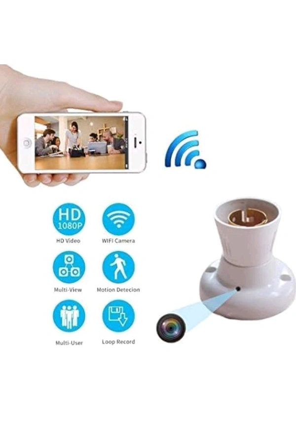 HD WiFi 1080P Bulb Holder Socket Camera Mini Security Secret Nanny Cam with Live Audio & Video Recording (Holder Camera)