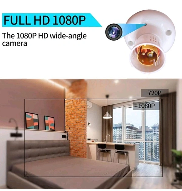 HD WiFi 1080P Bulb Holder Socket Camera Mini Security Secret Nanny Cam with Live Audio & Video Recording (Holder Camera)