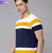 ROADSTER Men White Mustard Yellow Colourblocked ROUND Neck Pure Cotton  - Yellow, X