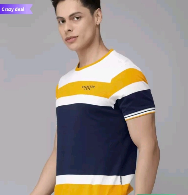 ROADSTER Men White Mustard Yellow Colourblocked ROUND Neck Pure Cotton  - Yellow, X