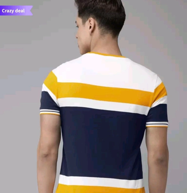 ROADSTER Men White Mustard Yellow Colourblocked ROUND Neck Pure Cotton  - Yellow, X