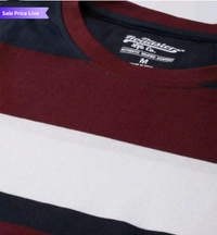 ROADSTER Men Black Maroon Grey Melange  Striped Neck Pure Cotton T-Shirt 