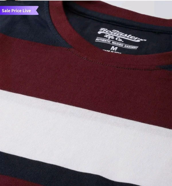 ROADSTER Men Black Maroon Grey Melange  Striped Neck Pure Cotton T-Shirt 