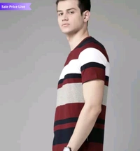 ROADSTER Men Black Maroon Grey Melange  Striped Neck Pure Cotton T-Shirt 