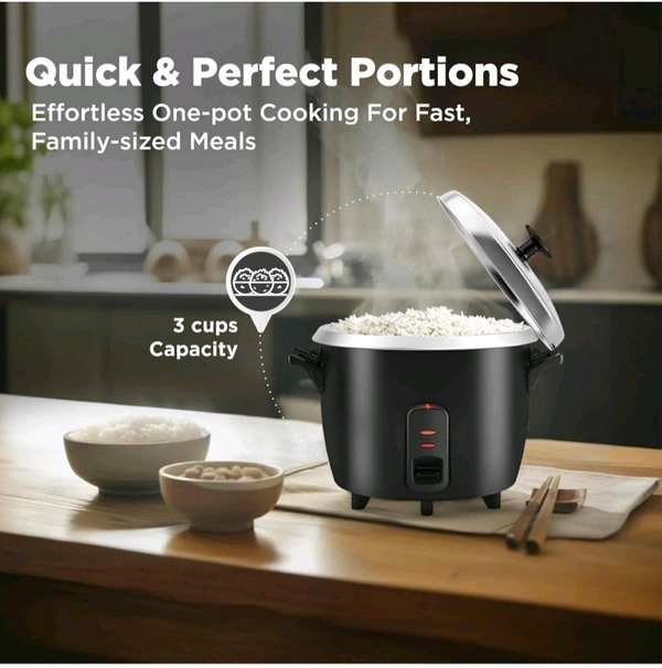 HAVELLS RISO Plus 1.8 liter 1 Bowl Rice Cooker| 700 W | Indicator Light |3 X Protection | 1 mm Thick inner bowl | SS 304 stainless steel Lid | Cook and Warm function| Drum shape model(Black) - Black