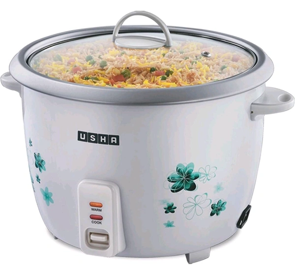 USHA RC18GS1 Steamer 700 Watt Automatic Rice Cooker 1.8 litres with Powerful Heating Element, Keep Rice Warm for 5 Hrs, Steamer, Trivet Plate & More Accessories, 5 Yrs Warranty (White) - White