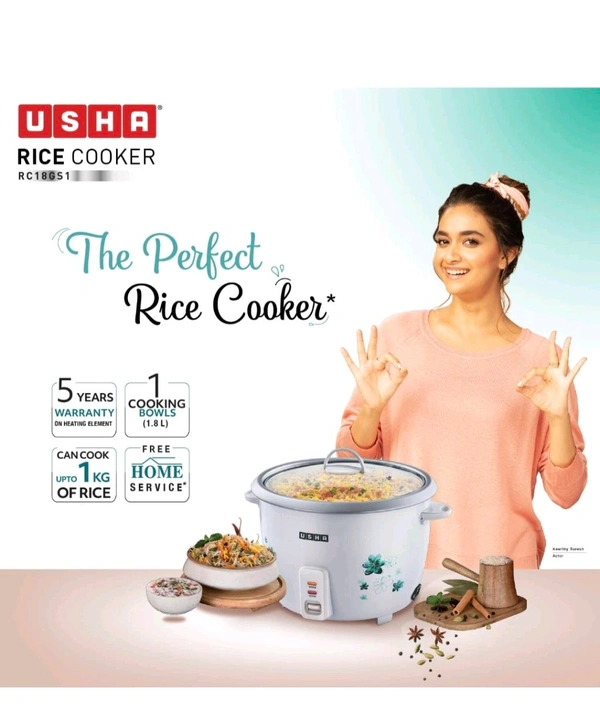 USHA RC18GS1 Steamer 700 Watt Automatic Rice Cooker 1.8 litres with Powerful Heating Element, Keep Rice Warm for 5 Hrs, Steamer, Trivet Plate & More Accessories, 5 Yrs Warranty (White) - White