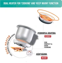 USHA RC18GS1 Steamer 700 Watt Automatic Rice Cooker 1.8 litres with Powerful Heating Element, Keep Rice Warm for 5 Hrs, Steamer, Trivet Plate & More Accessories, 5 Yrs Warranty (White) - White
