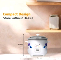 V-Guard VRC 1.0 C 1-Litre Electric Rice Cooker Small with 400 W Power, 2 Pots, Spatula, Rice Separator | 2-Year Product & 5-Year Heating Plate Coverage by V-Guard | Automatic Cooking with Double-layer Body & Cool Touch Handles - White