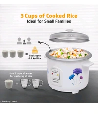 V-Guard VRC 1.0 C 1-Litre Electric Rice Cooker Small with 400 W Power, 2 Pots, Spatula, Rice Separator | 2-Year Product & 5-Year Heating Plate Coverage by V-Guard | Automatic Cooking with Double-layer Body & Cool Touch Handles - White