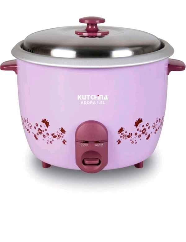 Kutchina Adora 1.5 Litre Rice Cooker Small 500W, Electric Rice Cooker 1.5 ltr | Non-Stick Aluminium Cooking Pans | Stainless Steel Lid | Cool Touch Handles | Detachable Power Cord | Keep Warm Function - Pink Lace
