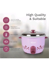 Kutchina Adora 1.5 Litre Rice Cooker Small 500W, Electric Rice Cooker 1.5 ltr | Non-Stick Aluminium Cooking Pans | Stainless Steel Lid | Cool Touch Handles | Detachable Power Cord | Keep Warm Function - Pink Lace
