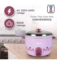 Kutchina Adora 1.5 Litre Rice Cooker Small 500W, Electric Rice Cooker 1.5 ltr | Non-Stick Aluminium Cooking Pans | Stainless Steel Lid | Cool Touch Handles | Detachable Power Cord | Keep Warm Function - Pink Lace