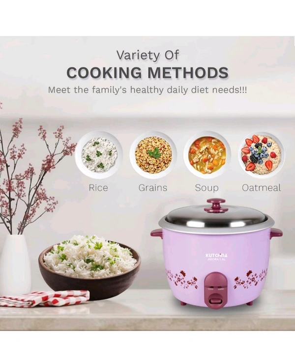 Kutchina Adora 1.5 Litre Rice Cooker Small 500W, Electric Rice Cooker 1.5 ltr | Non-Stick Aluminium Cooking Pans | Stainless Steel Lid | Cool Touch Handles | Detachable Power Cord | Keep Warm Function - Pink Lace