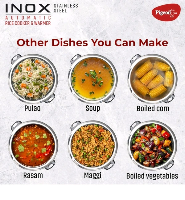 Pigeon Inox Rice Cooker with Single pot, 1 litres | Stainless Steel Lid | 400 Watts | 1 Steel Cooking Pot | Measuring Cup | Spatula | Energy Efficient Cooking - Jungle Mist