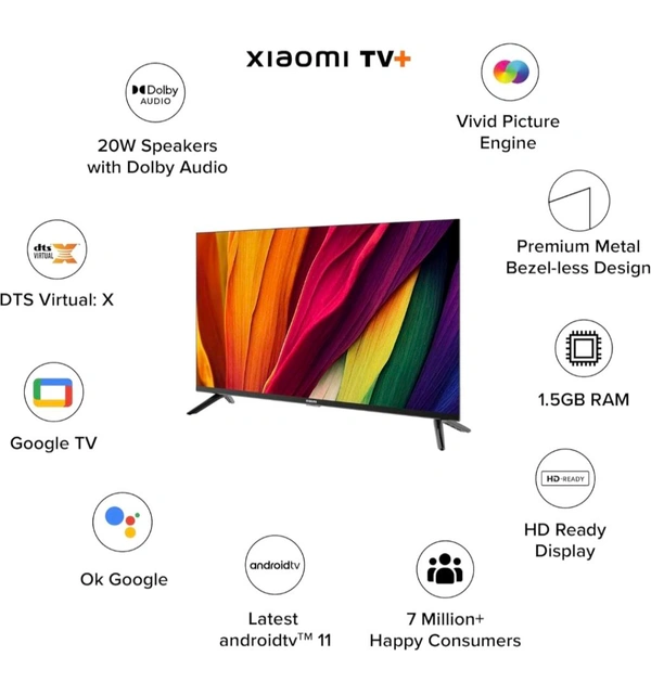 Mi Xiaomi MI Xiaomi Smart TV A 80 cm (32) HD Ready Smart Google LED TV L32MA-AIN (Black) - Black, 32cm HD