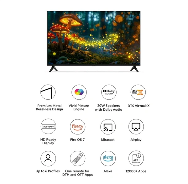 Xiaomi  Redmi Xiaomi 80 cm (32 inches) F Series HD Ready Smart LED Fire TV L32MA-FVIN (Black) - Black, 32 Inches