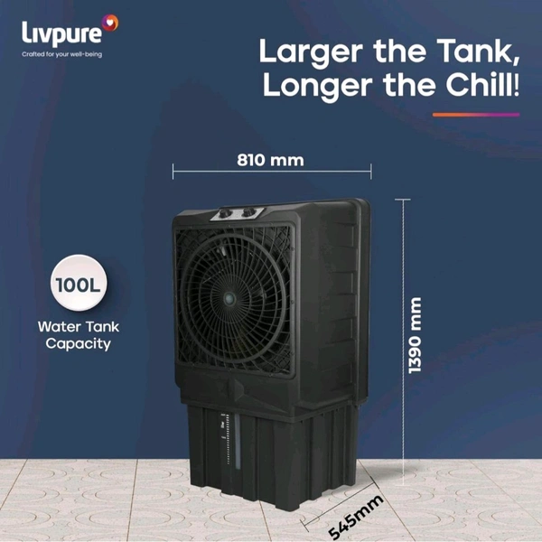 Livpure Scorpio Desert Air Cooler- 100 L | 20" Fan Blade | High Air Delivery | Water Level Indicator | Anti-Bacterial Honeycomb Pad | 350 Watts Motor | 2 years Warranty by Livpure - Black