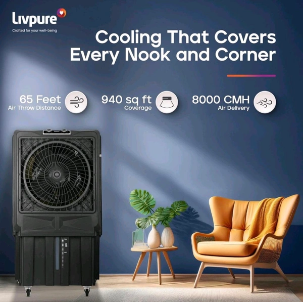 Livpure Scorpio Desert Air Cooler- 100 L | 20" Fan Blade | High Air Delivery | Water Level Indicator | Anti-Bacterial Honeycomb Pad | 350 Watts Motor | 2 years Warranty by Livpure - Black