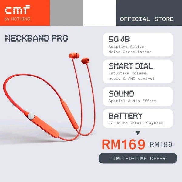 Nothing CMF by Nothing
Neckband Pro 50dB Active Noise Cancellation, Smart Dial Design, 37 Hrs playtime Bluetooth Headset