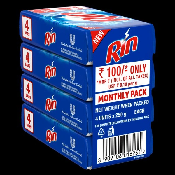Rin Detergent Bar - 4×250g