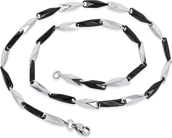 Men Steel Chain Black And White - Black, Free Size