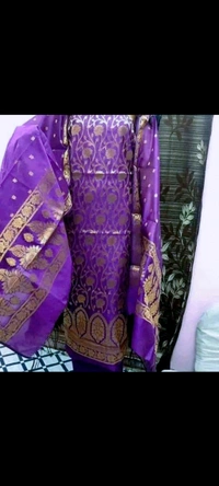 Banarasi Silk Suit Set - Un Stitched, Electric Violet