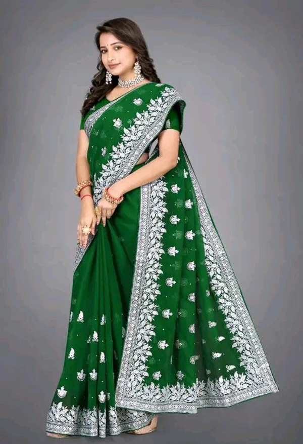 Silver Saree Heavy Silver Embroidery Work Saree  - Japanese Laurel, Free Size