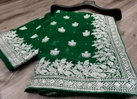 Silver Saree Heavy Silver Embroidery Work Saree  - Japanese Laurel, Free Size