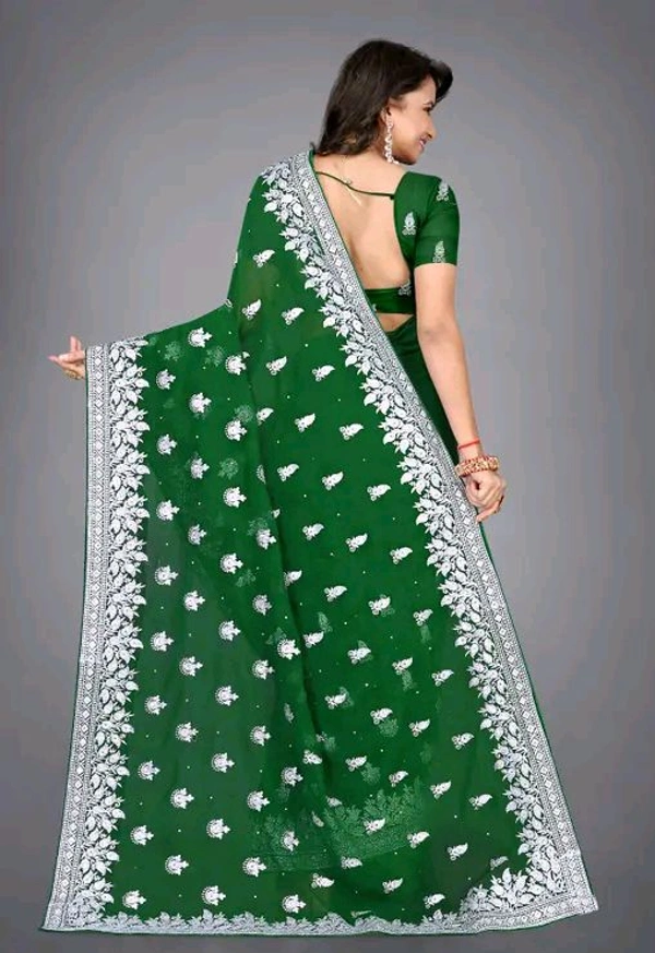 Silver Saree Heavy Silver Embroidery Work Saree  - Japanese Laurel, Free Size