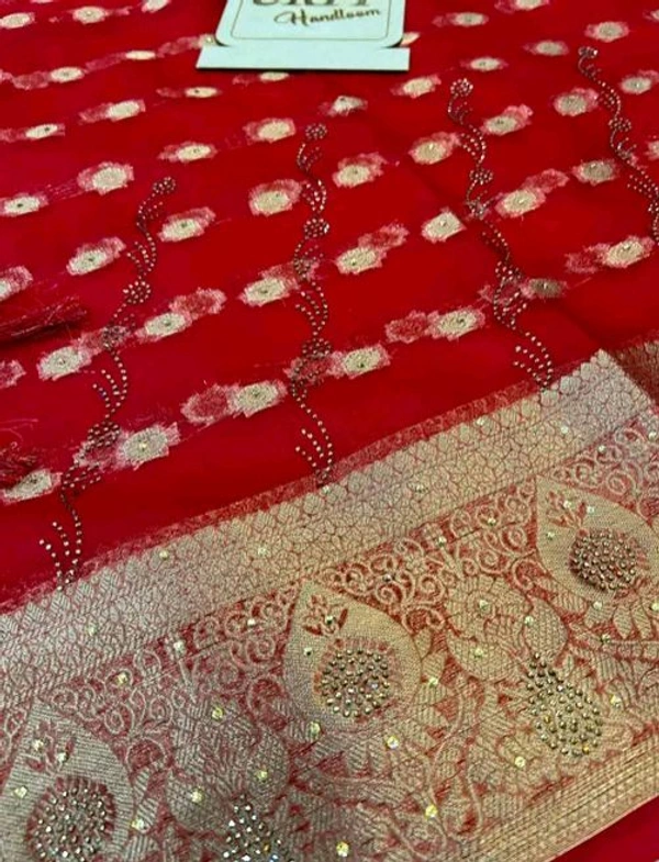 Organza Stone Work Saree  - Free Size