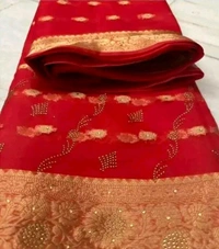 Organza Stone Work Saree  - Free Size