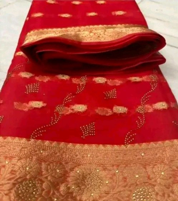 Organza Stone Work Saree  - Free Size