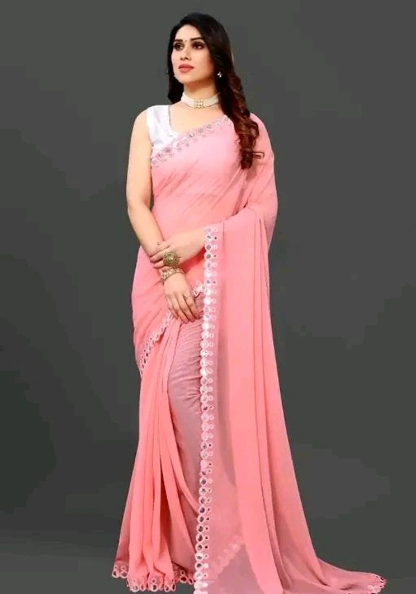 Georgette Cut Work Saree  - Magenta / Fuchsia, Free Size