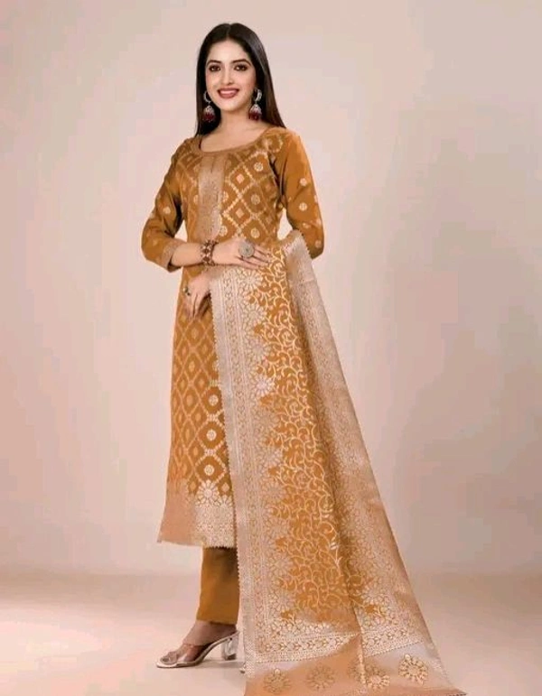 Banarsi Silk With Dupatta Suit - Un Stitched