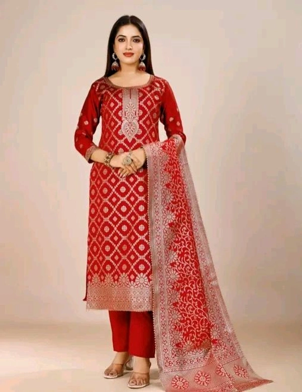 Banarsi Silk With Dupatta Suit - Un Stitched