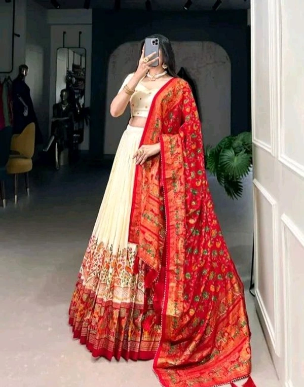 Floral Tusser Silk Lehenga  - Free Size